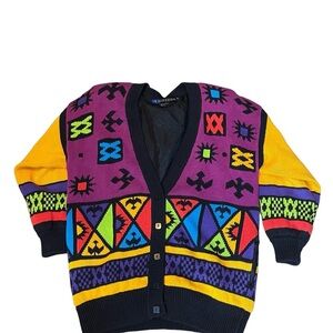 I B diffusion fun vintage/Hong Kong 1991 puff shoulder allover print sweater M